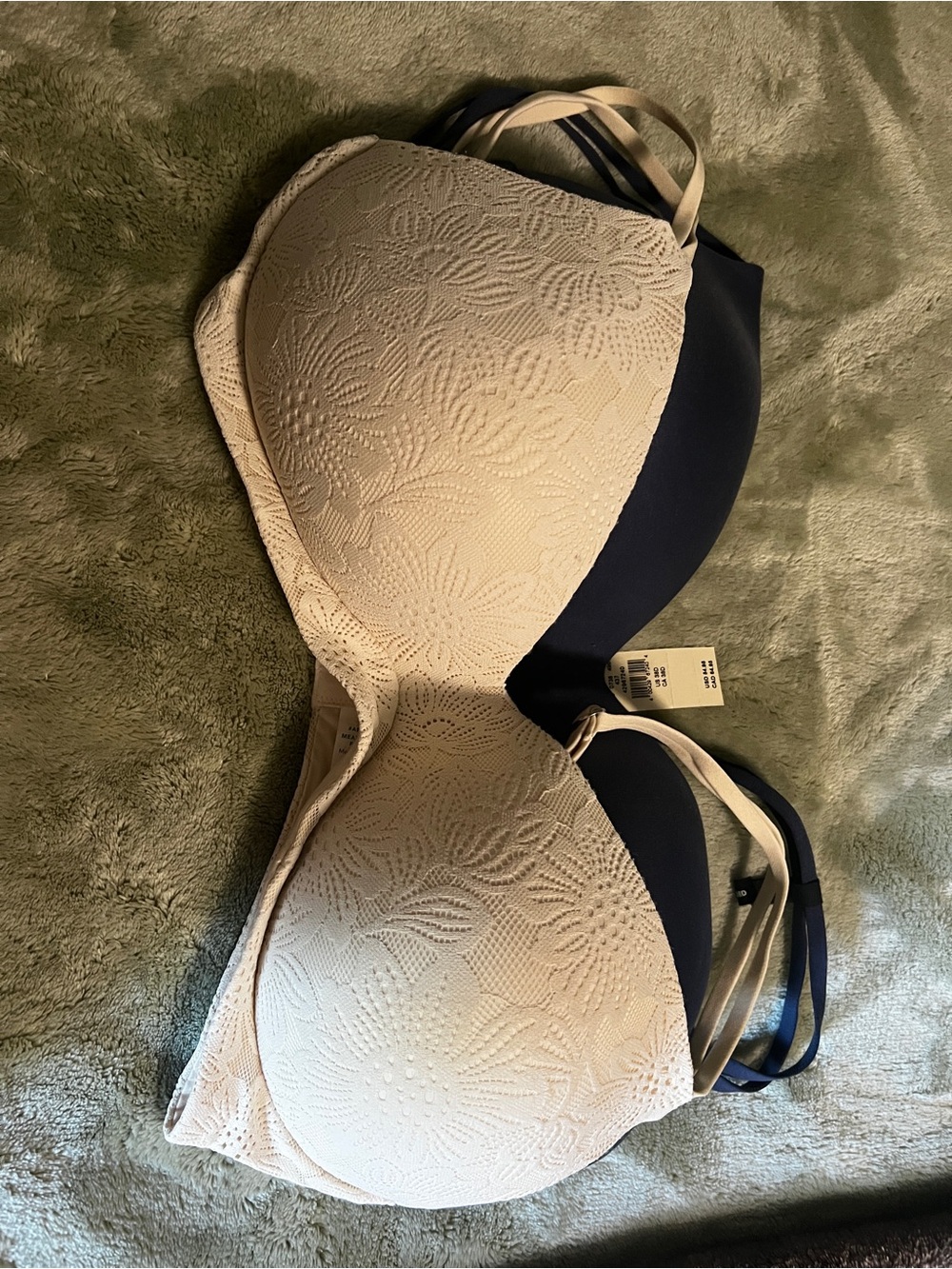 Aerie Cream Lace-Overlay and Navy Push-Up Bras (2 Bras)